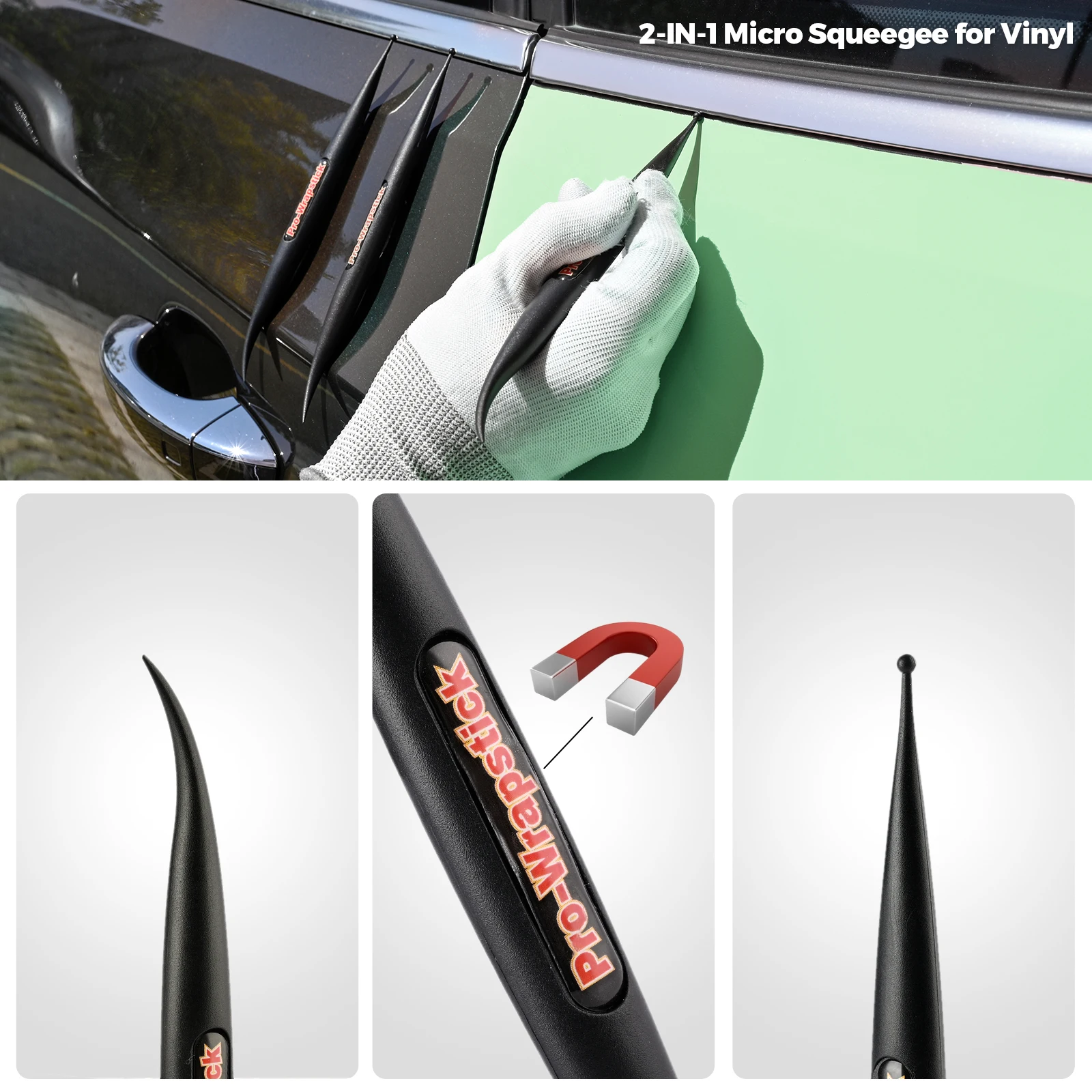 FOSHIO Micro Wrap Stick Shank Gasket Squeegee For Car Vinyl Film Edge Installation Seal Tucking Curves Slot Window Tint Tool Set