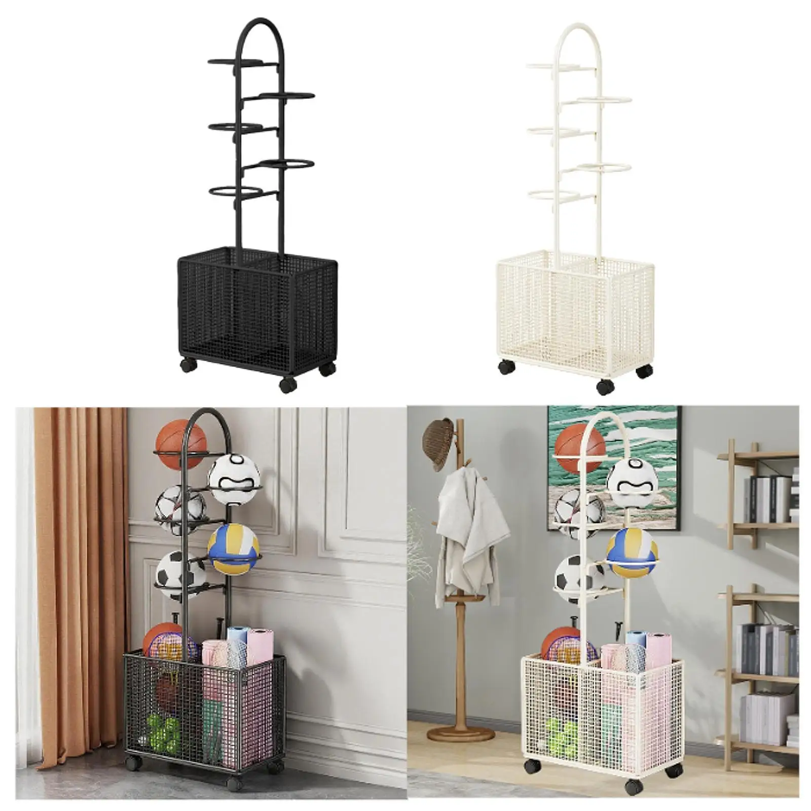 Indoor Basketball Storage Rack Space Saving Multifunctional Easy to Clean Football Holder for School Household Gym Kindergarten