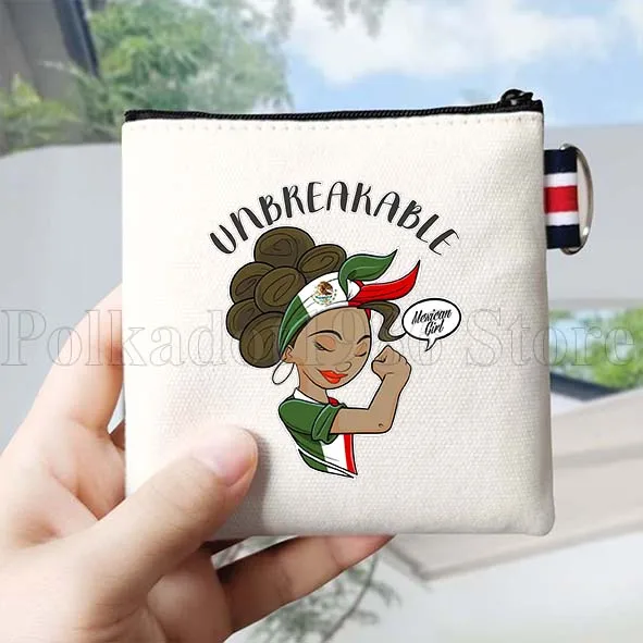 กระเป๋าผ้าแคนวาสลายธงชาติเม็กซิโก แผนที่ประเทศเม็กซิโก สาวเม็กซิกัน La Adelita ของขวัญสั่งทำพิเศษ กระเป๋าใส่เหรียญ กระเป๋าใส่กุญแจ กระเป๋าใส่บัตร กระเป๋าผ้าฝ้าย