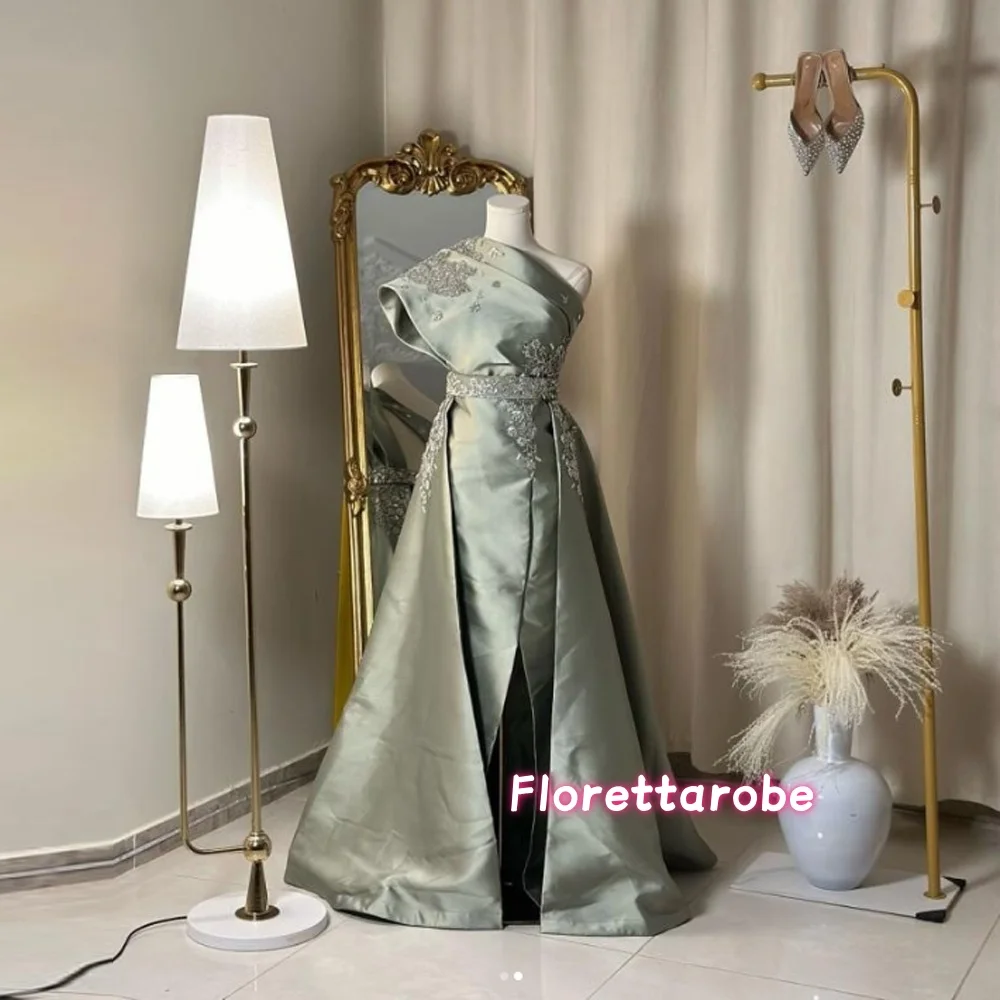 

Customized Saudi Evening Dresses Sleevesless Pleated One Shoulder Floor Length Prom Dress Lace-up Party Dresses vestidos de novi
