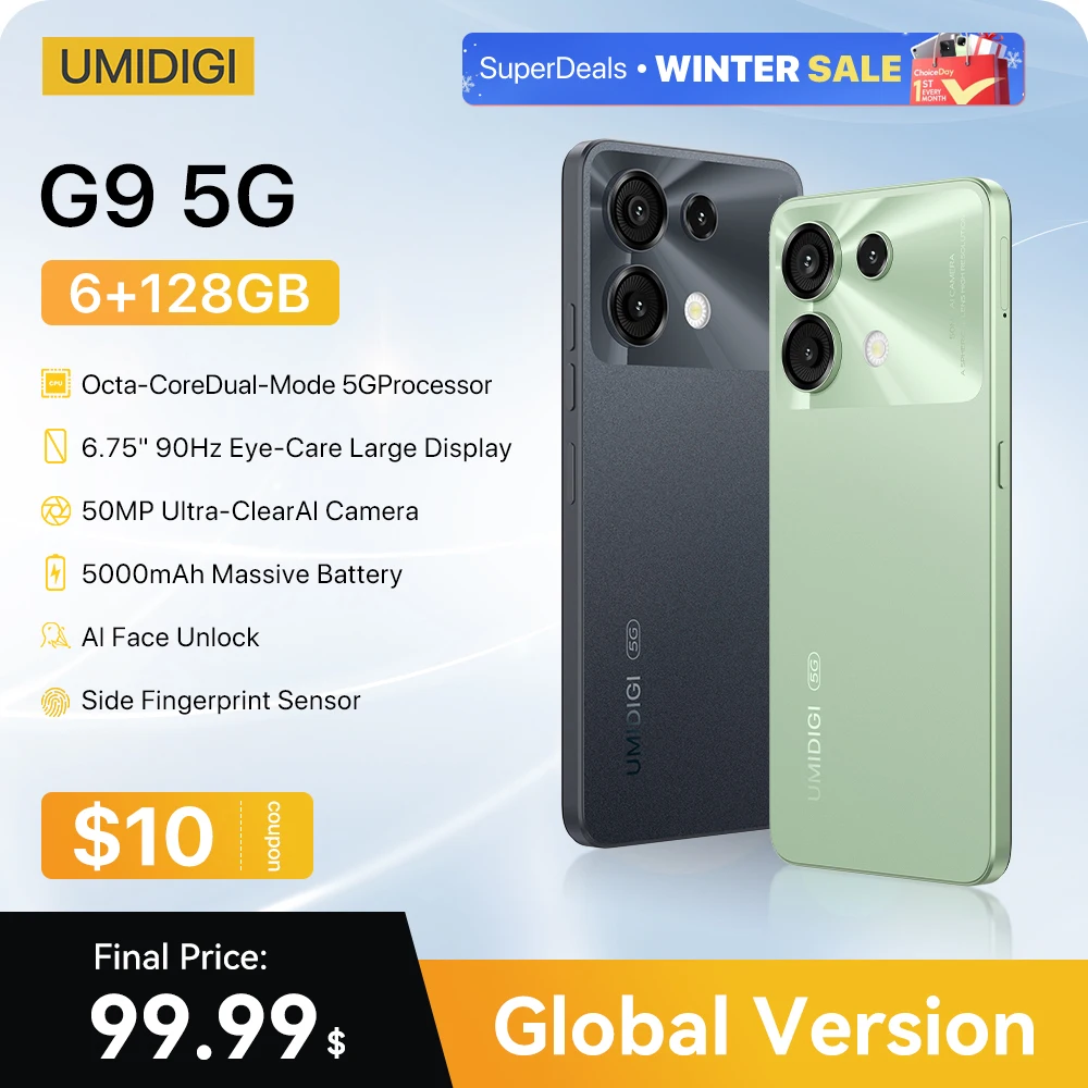 [World Premiere] UMIDIGI G9 5G Smartphone 5G Android 14  8-Core 6GB 256GB 6.75” 90Hz HD+ 50MP 5000mAh 18W Charging 5G cellphone