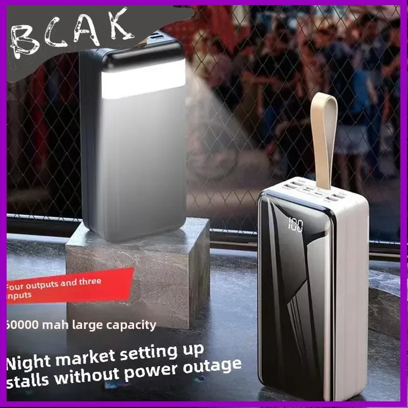 Quality BCAK Full Mirror Power Bank Wholesale Large Capacity 60000 MAh Outdoor Portable Mobile Phone 200000 MAh Mobile Power Sup