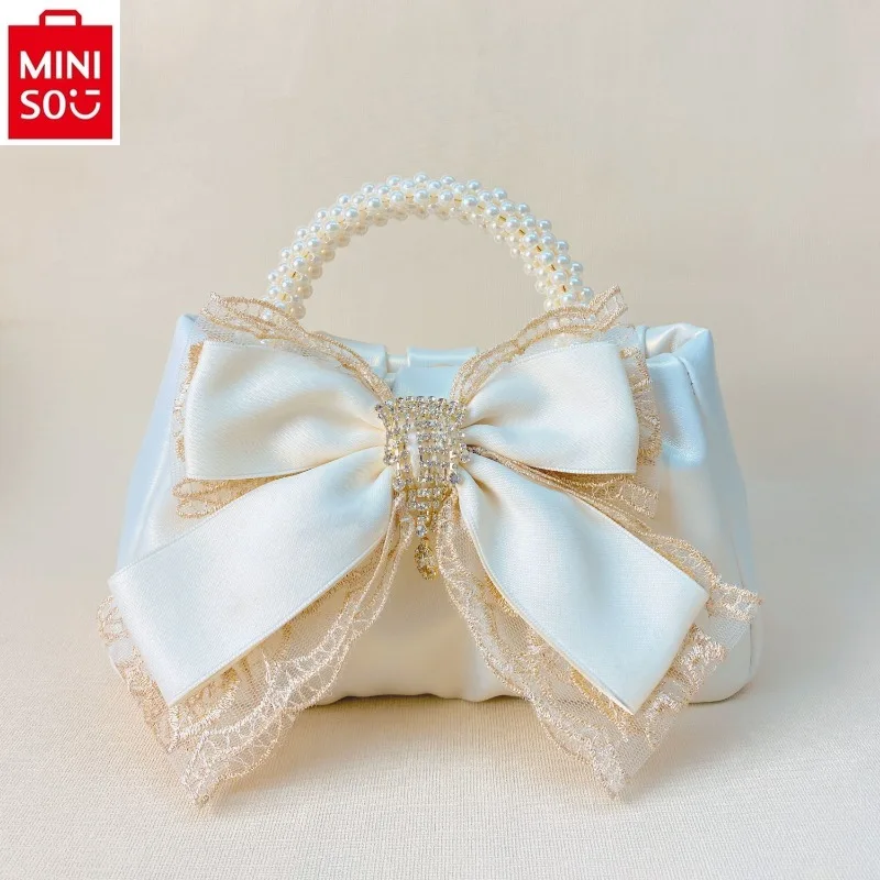 MINISO Disney Cartoon Anime Escape Princess Pearl White Bow Versatile Sweet Fashion Women's One Shoulder Crossbody Bag