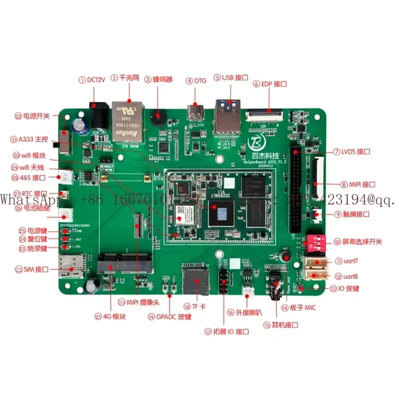 HelperBoard A333 Android EV Charger Embedded Development Board A333 A73x1+A53x4 1.75GHz Core Processor Storage Ubuntu 24.04