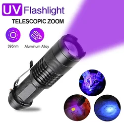 Lampe de poche LED UV portable, ultra verre, lumière noire, 395 nm, 365nm, torches ultraviolettes rétractables, détecteur de taches d'urine d'animaux domestiques