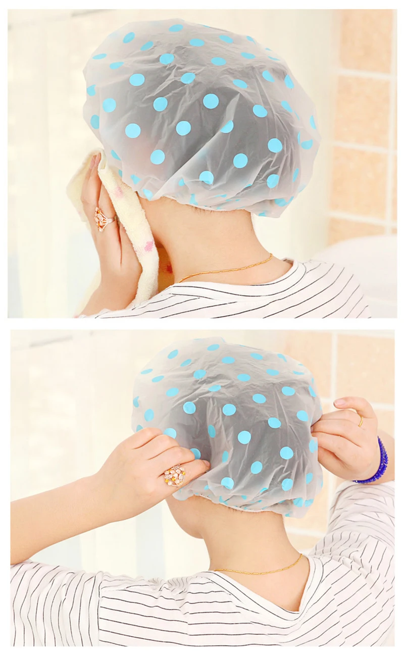 Bath Hair Cover Fashion Bashroom Reusable Shower For Women Bathing Wave Point Thicken Salon Color Random Waterproof