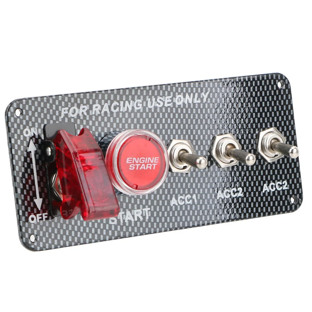 لسباق محرك السيارة بدء الضغط على زر ألياف الكربون 12 فولت LED لوحة مفتاح إشعال اكسسوارات السيارات LED تبديل التبديل