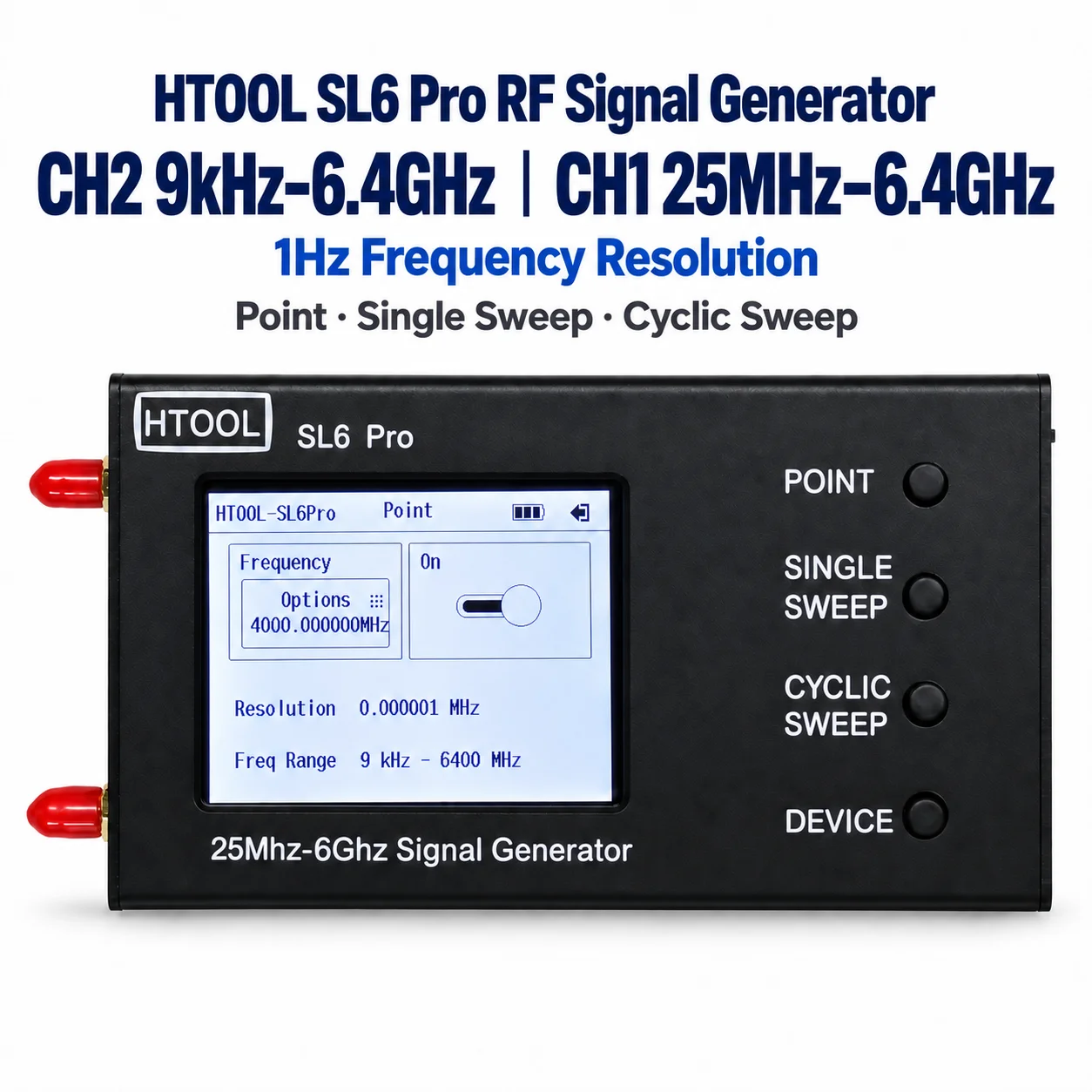 HTOOL SL6 Pro Portable RF Signal Source 9kHz-6.4GHz Point Single Cyclic Sweep USB Type-C SCPI Control