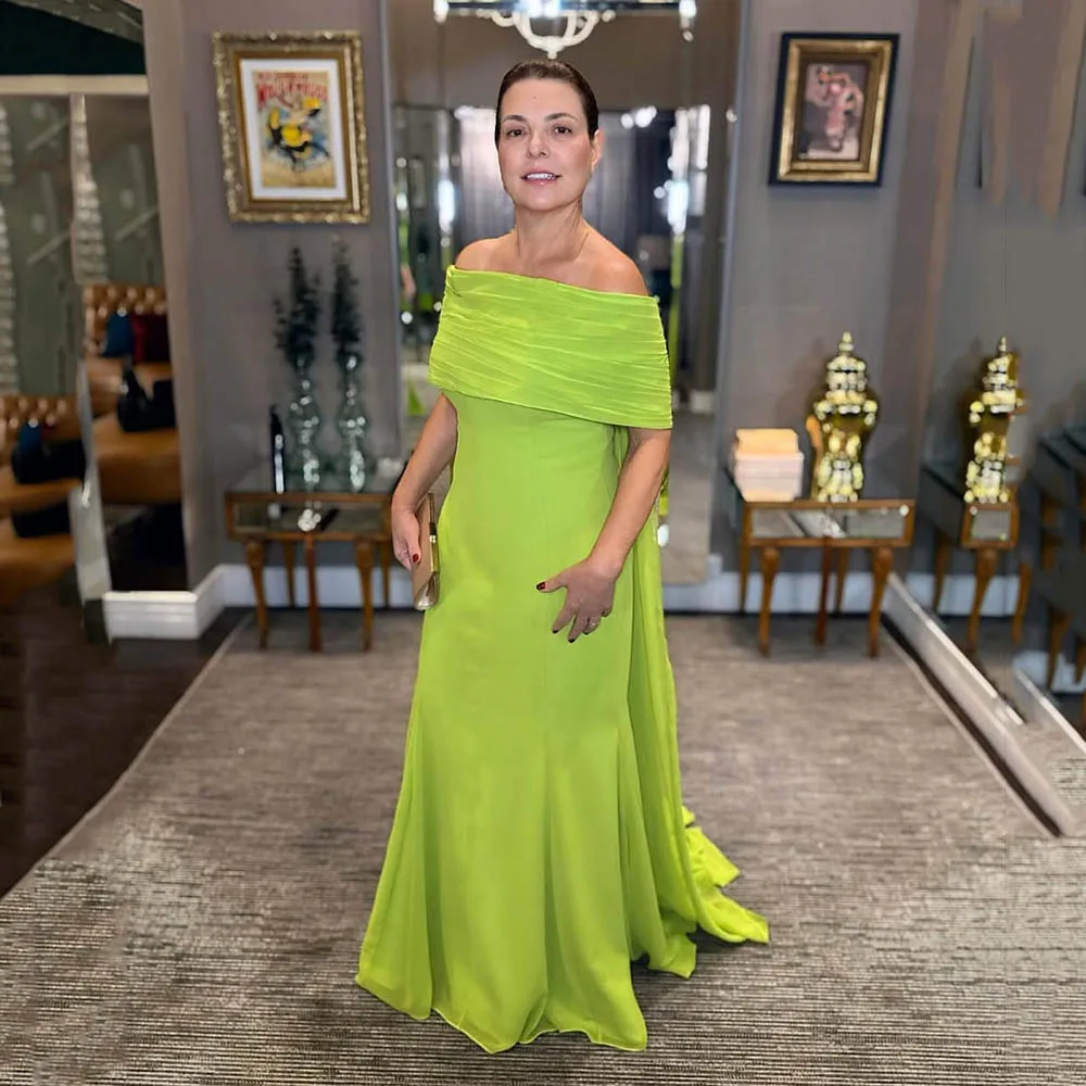 

Msikoods Green Prom Dress Off Shoulder Evening Dresses Draped Banquet Guest Dress Mother Of Wedding Party DressCustomized