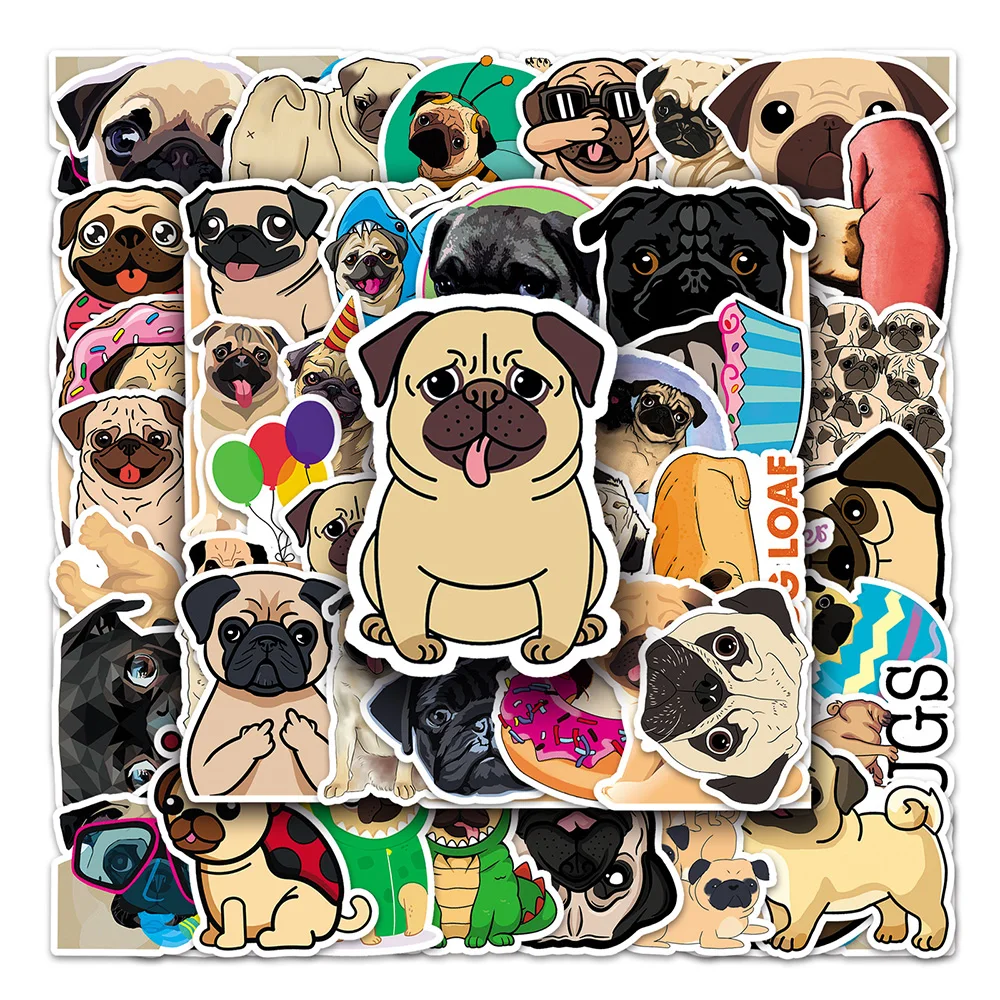 10/30/50PCS Cute Animal Dog Pug Cartoon Sticker fai da te Laptop bagagli Skateboard Graffiti decalcomanie divertimento per giocattoli per bambini