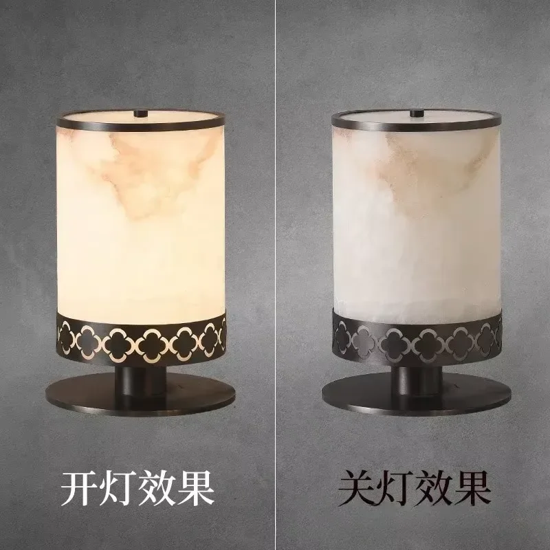 French Light Natural Marble Table Lamp Copper Bedroom Bedside Stairs Indoor Room Stone Silent Wind Brass