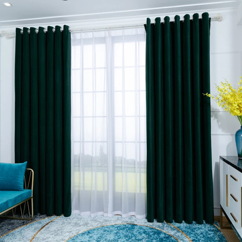 Ark-retro green thick cashmere velvet curtains, hanging, soft, living room, bedroom, full blackout