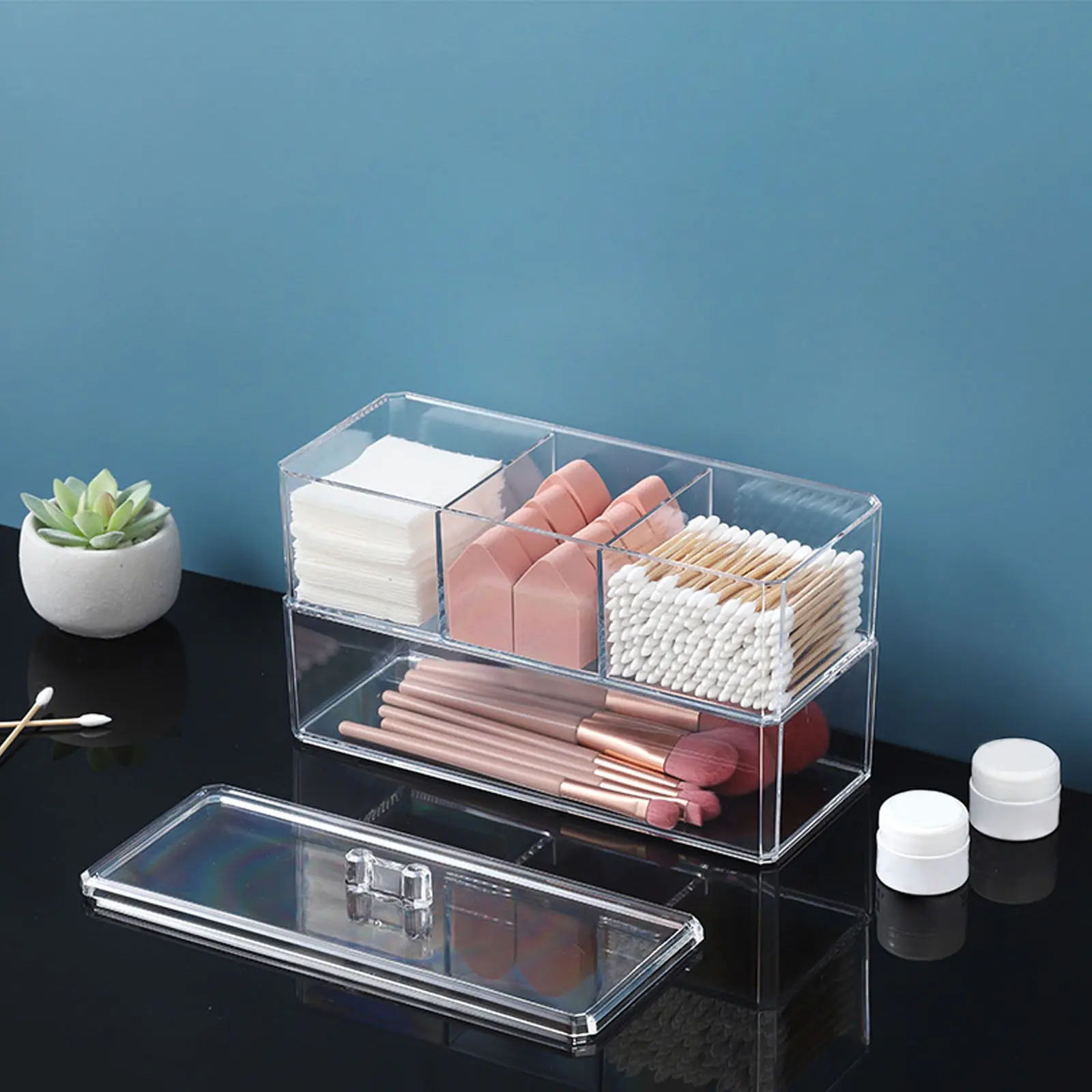

2-Layer Acrylic Makeup Puff Holder Large Capacity Sponge Box Transparent Beauty Organizer for Powder Puff Makeup