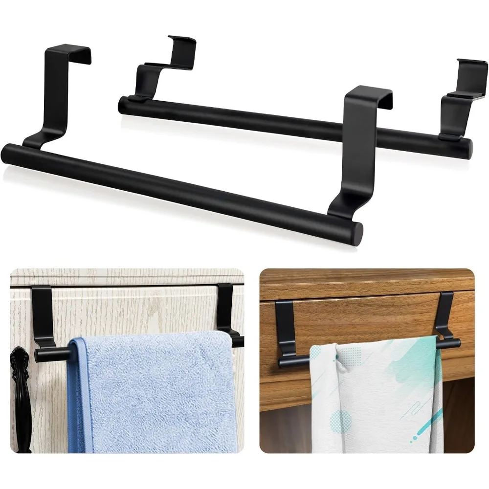 

Вешалка для полотенец над дверью, комплект из 2 матовых черных полотенец, держатель для полотенец для ванной комнаты, кухонного шкафа, двери шкафа, защитная пена EVA