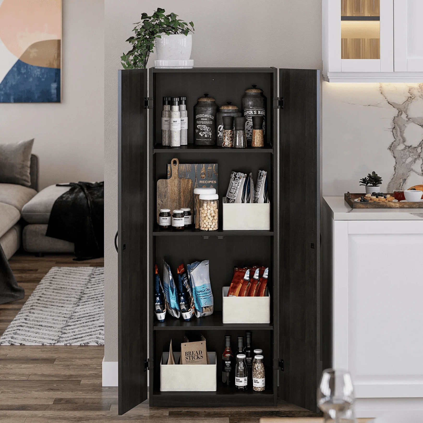 

Door Storage Cabinet, Espresso Two-door lockers are used in your bedroom, laundry room, kitchen or home office