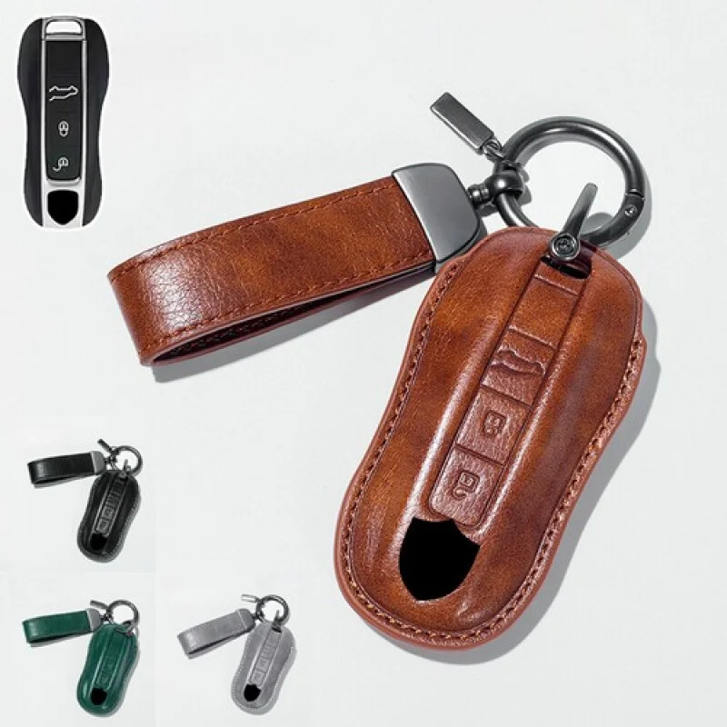 A+ Genuine Leather Car Key Case Cover For Porsche Taycan Macan 911 Panamera Cayenne