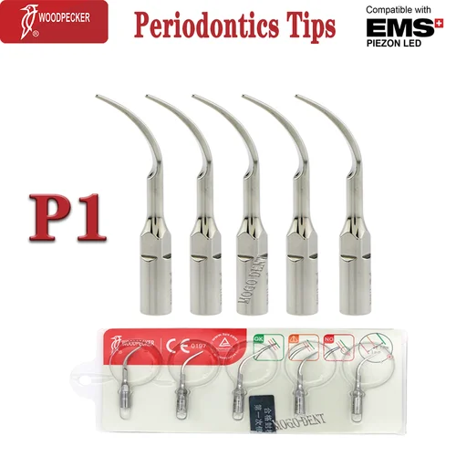 Puntas de escalador Dental Woodpecker originales, puntas de escalado P1, punta de periodoncia compatible con EMS y Mectron, pieza de mano de escalador ultrasónico, 5 uds.