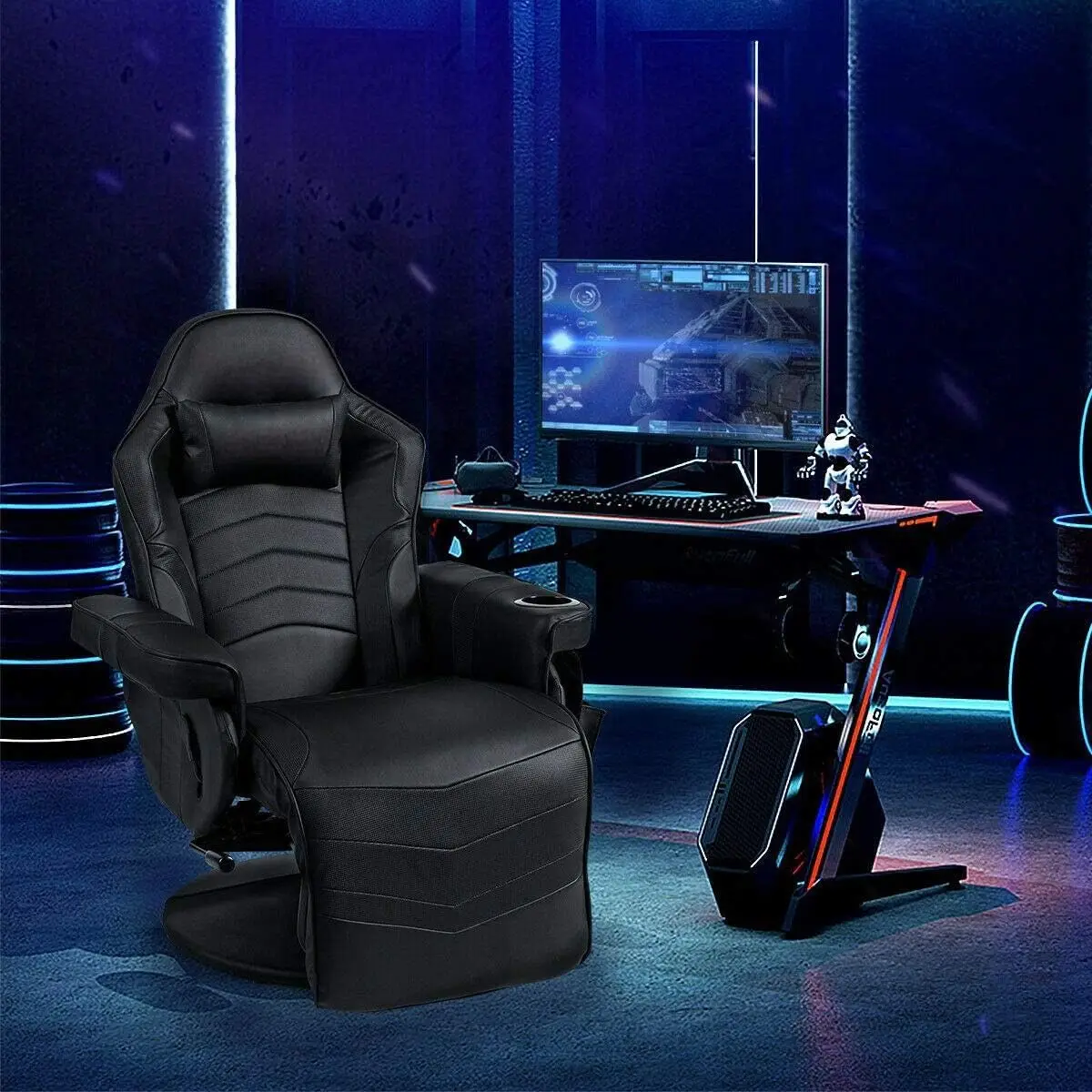 Gaming Chair with Footrest, Massage Video Game Chairs for Adults with Remote, Adjustable Backrest, Headrest, Cup Holder