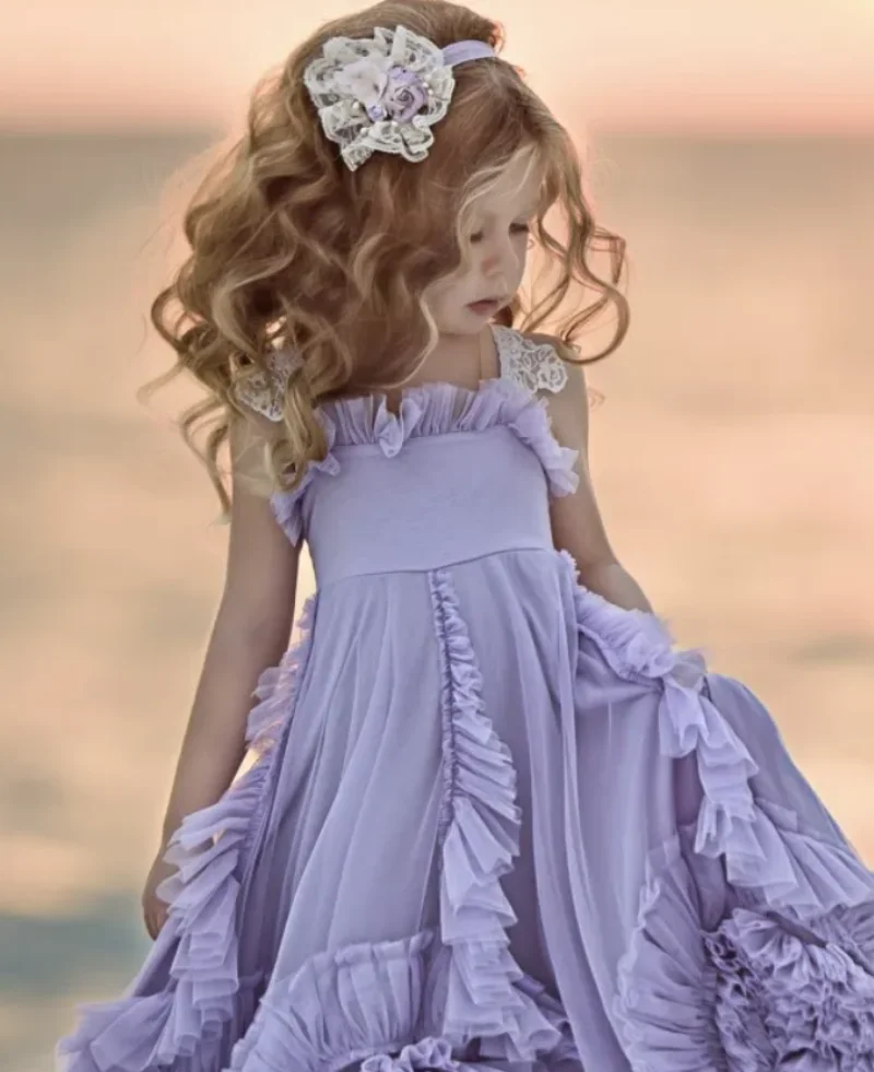 New Bohemian Lavender Flower Girl Dress for Wedding A-Line Girls Birthday Dress Party Gown Baby Prom Dress