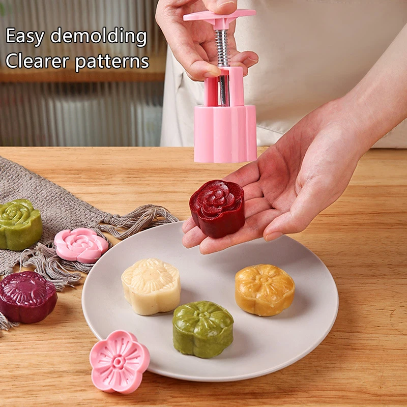 New【Mooncake Mold Mid-Autumn Festival Hand-Pressure Flower Moon Cake Mould DIY Hand Mooncake Pressure Fondant Decor Tool】