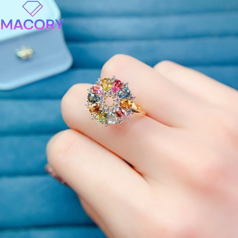 Natural Tourmaline Ring S925 Sterling Silver Exquisite High-End Round Shape Colorful Birthday Gift Valentine's Day Gift