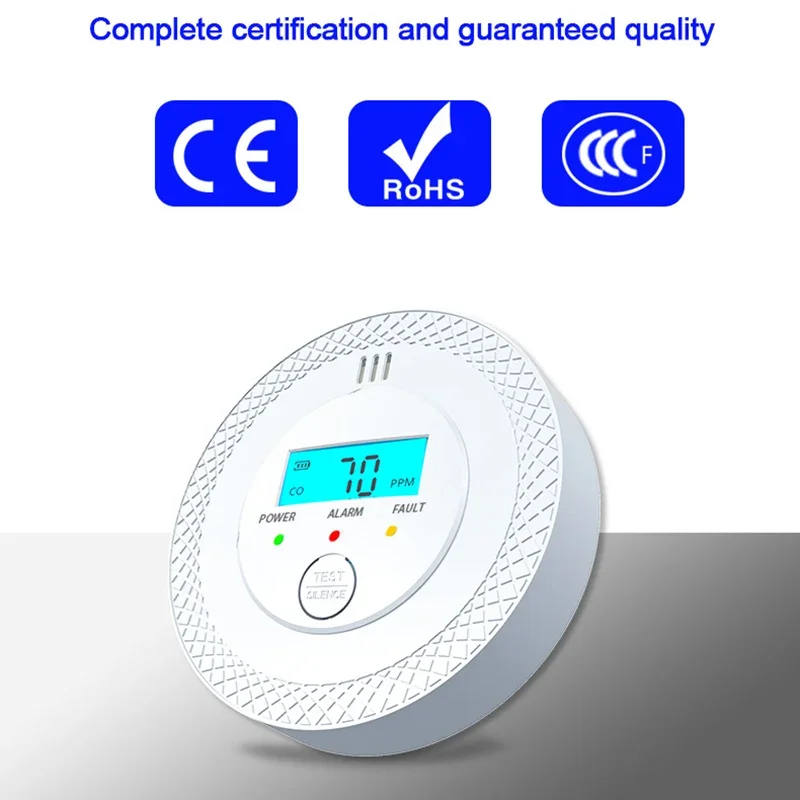 Digital Carbon Monoxide Detector With Sound & Light Warning LED Indicator Battery Powered CO Gas Monitor Meter For Home/Kitchen