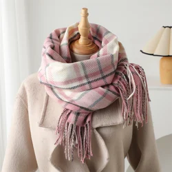 Fashion Japan Korea Style Winter Plaid Cashmere Like Blanket Scarf  Thick Warm Pashmina Shawl Wraps With Tassel Poncho Stoles