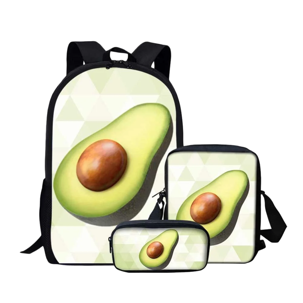 

Green Avocado 3pcs School Bags for Kids Cartoon Fruit Design School Backpack Children Girls Rucksack Bookbag Students Daypack