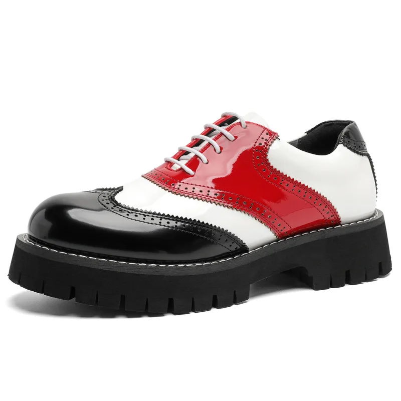 men's casual singer DJ stage patent leather shoes lace-up carved brogue shoe designer platform sneakers personality footwear man