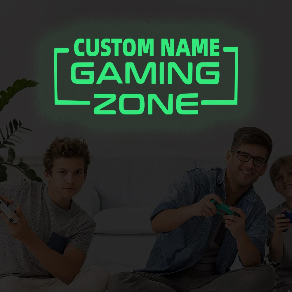 1pc Creative Custom Name Luminous Gaming Zone Wall Decal, Wall Stickers, Living Room Removable Mural for Living Room Bedroom Dec image 3