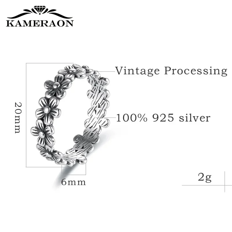 925 Silver Small Daisies Ring For Women Flower Vintage Processing Real Sterling Silver Boho Accessories Minimalism Jewelry