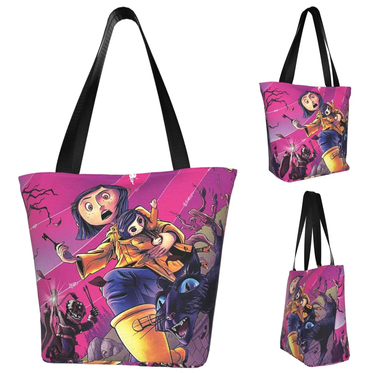 

Enchanted Coralines Animation Shopping Tote Bag Canvas Large Capacity Shoulder Bags Shopper Grocery Handbag for Women