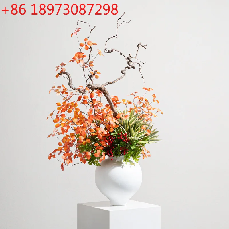 

Высококачественная минималистичная новая крупномасштабная имитация вазы в китайском стиле, красно-белое цветочное украшение в входе Nakajima Tai