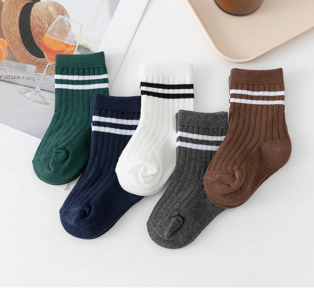 Kid Baby Boys Crew Socks Children Boys Striped Thick Cotton Sporty Sock White Elementary Student Socks Infant Boys Sneaker Socks