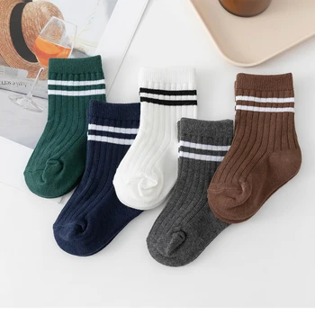 Kid Baby Boys Crew Socks Children Boys Striped Thick Cotton Sporty Sock White Elementary Student Socks Infant Boys Sneaker Socks