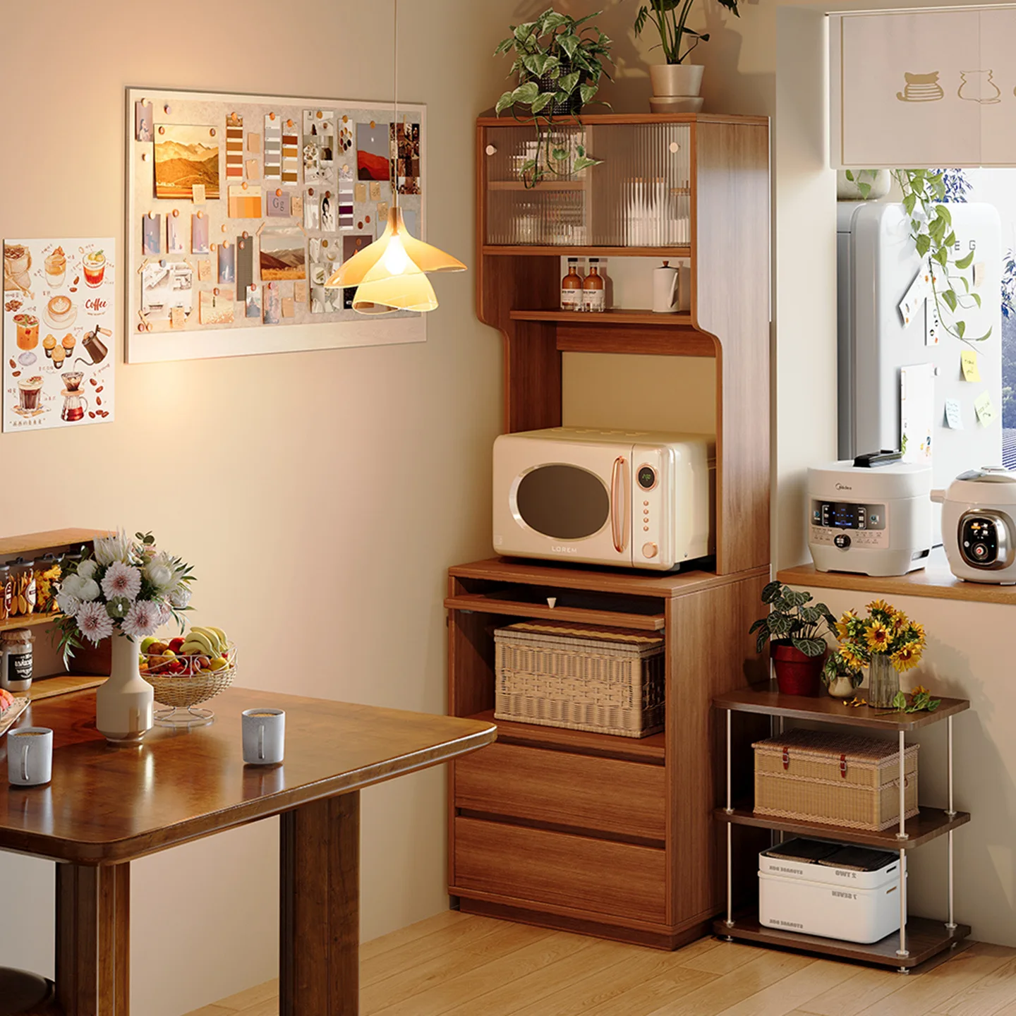 

Sideboard: Wall-to-wall integrated storage cabinet, home kitchen kitchen cabinet, simple sideboard, cupboard, coffee cabinet