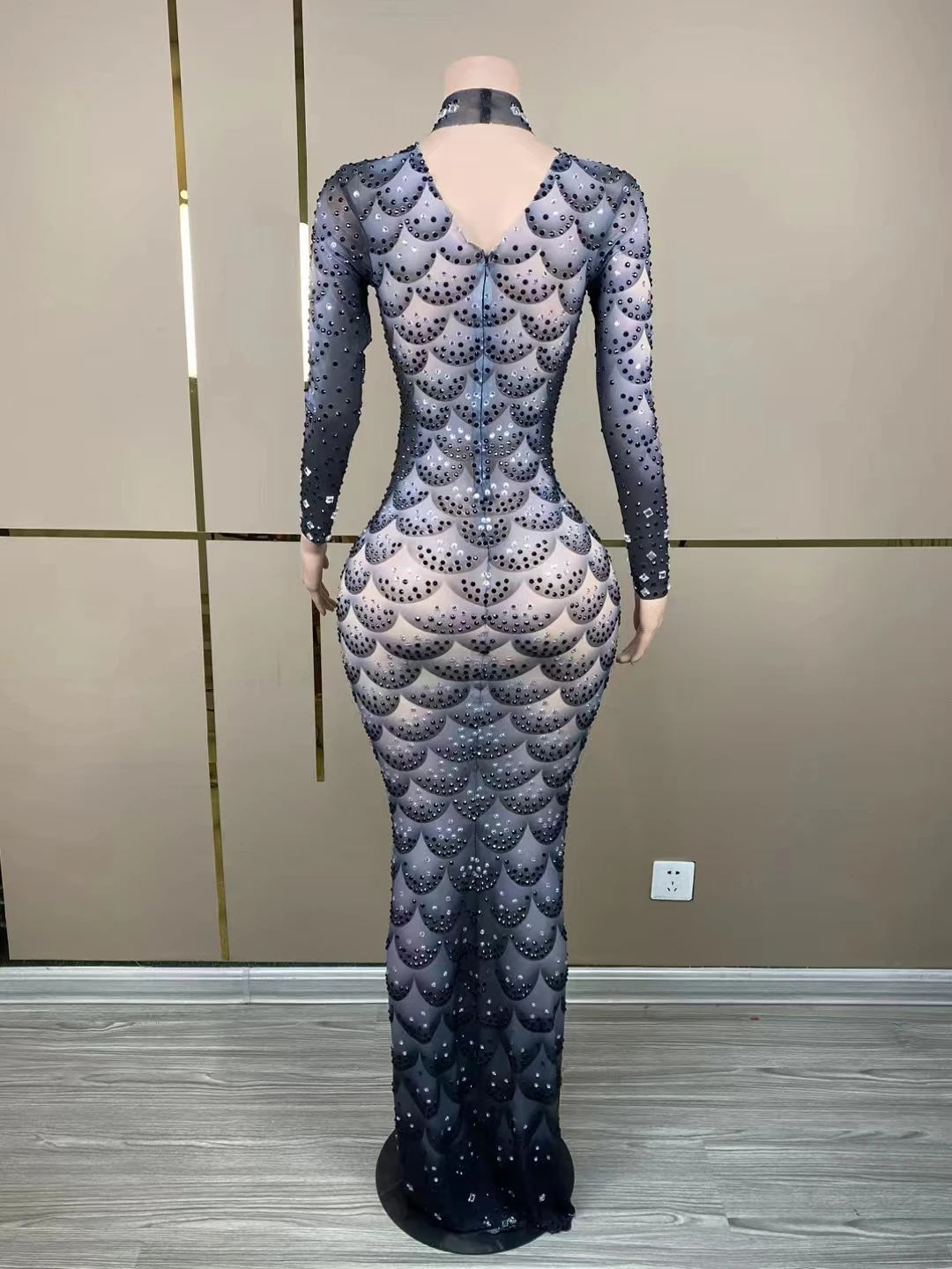 Fish Scale Crystals Mermaid Women Evening Costume Prom Celebrate Long Dresses Women Party Wear Outfit Dresses