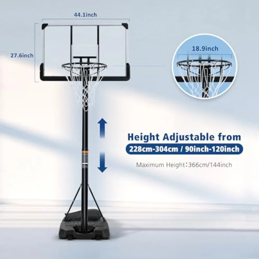 Outdoor Basketball Hoop with Adjustable Height from 6.7FT to 10FT 44 Inch Backboard Portable Design with Sandbag Base and Wheel