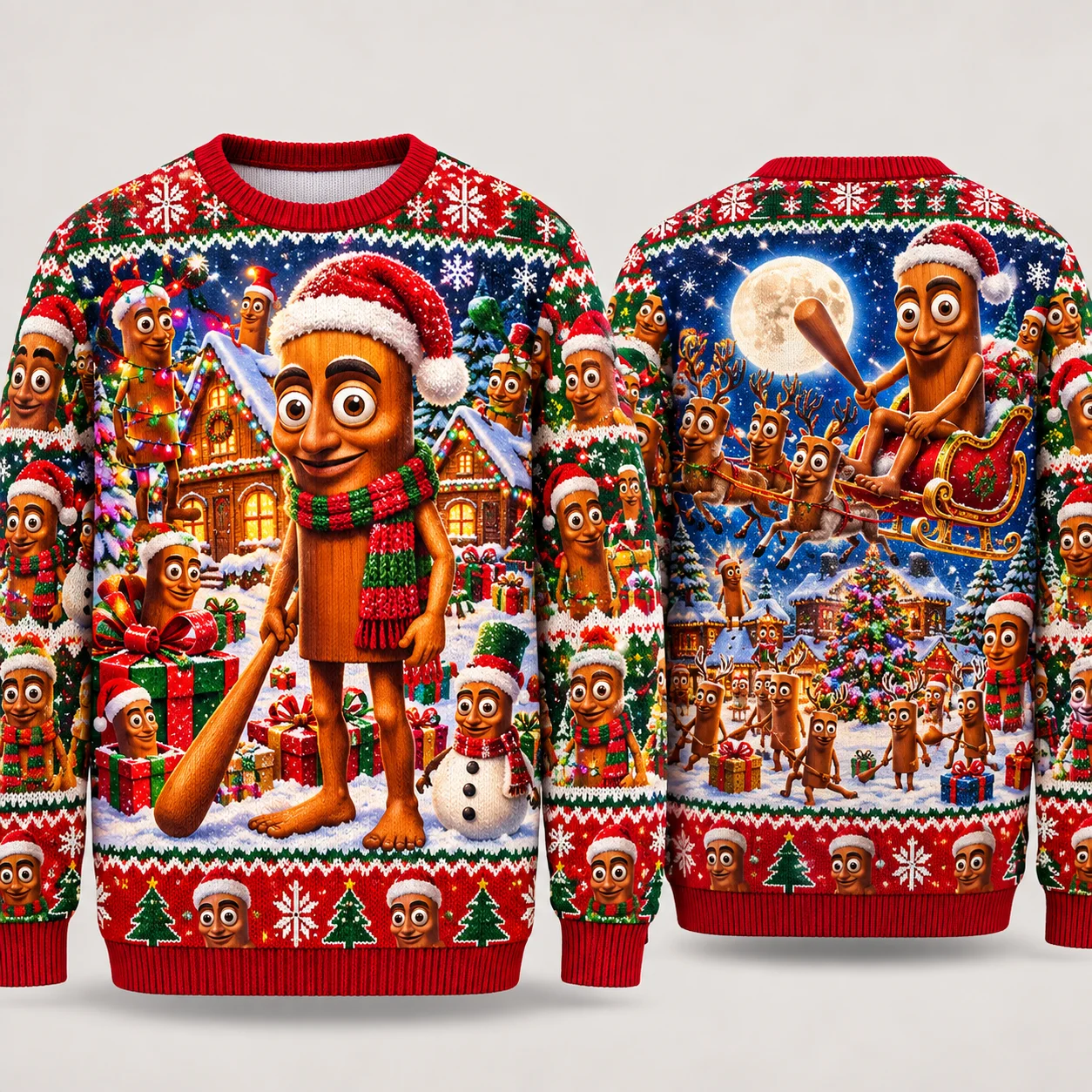 Tung Tung Tung Sahur Ugly Christmas Sweater, Funny Meme All Over Print Christmas Sweatshirt