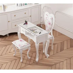 Creative Painted Nail Tables for Nail Salon Solid Wood Double Elegant Pattern Manicure European Unique for Bedroom