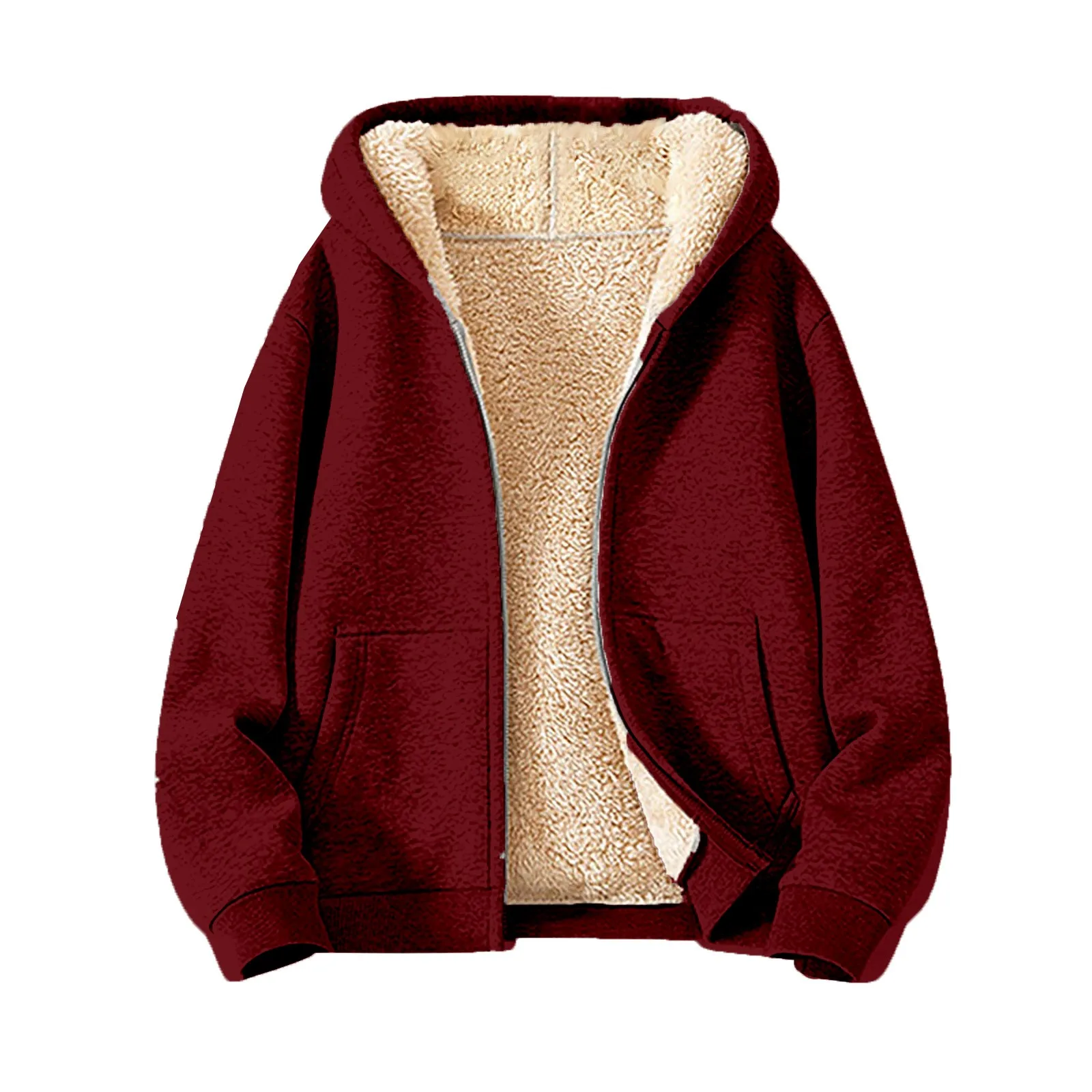 

Unisex Jacket Thick Wool Unisex Hoodies Solid Color Fur Liner Thickened Warm Cardigan Suitable for Autumn and Winter