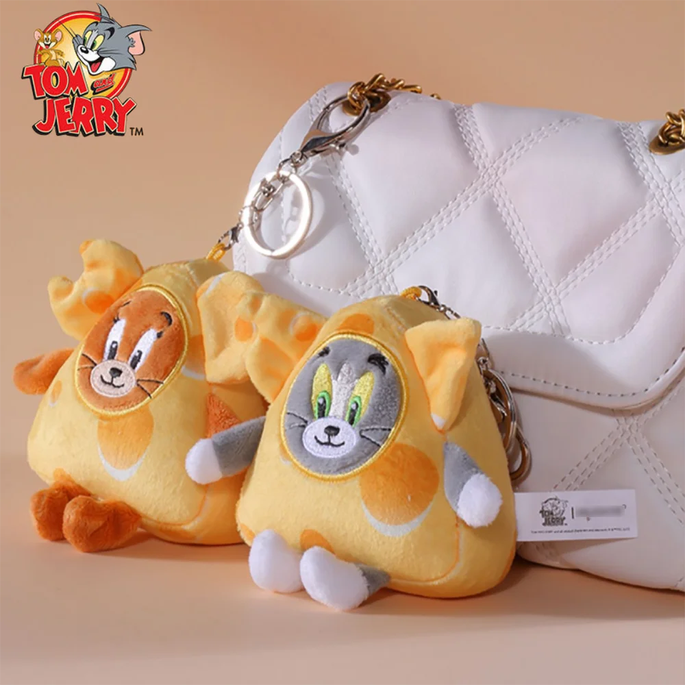 Llavero de muñeco de peluche de modelado de queso Tom y Jerry, juguetes de dibujos animados de ratón y gato, bolsa de peluche, accesorios colgantes, regalos para niñas