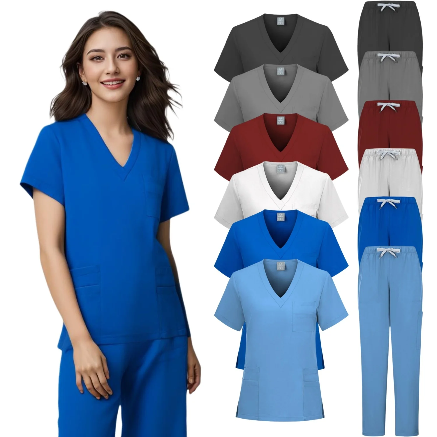 

Doctor Nursing Uniforms Multicolour Jogger Suit V-Neck Tops Pocket Pants Nurse Scrubs Set New Medical Clinical Clothes Women Men