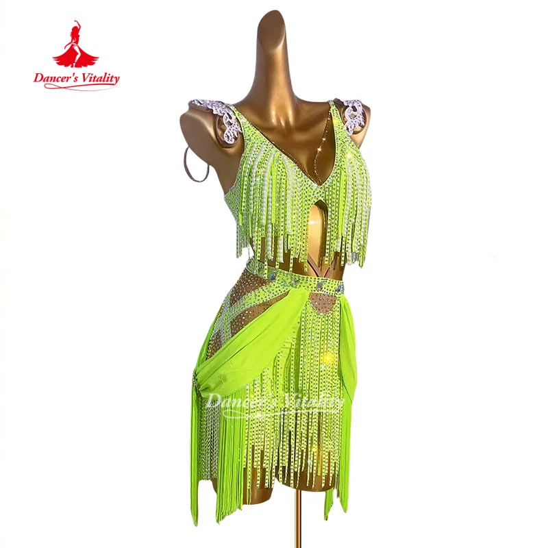 Latin Dance Performance Dress for Women Senior AB Stones Rumba Chacha Tango Competiton Clothing Skirt Adult Child Latin Dresses