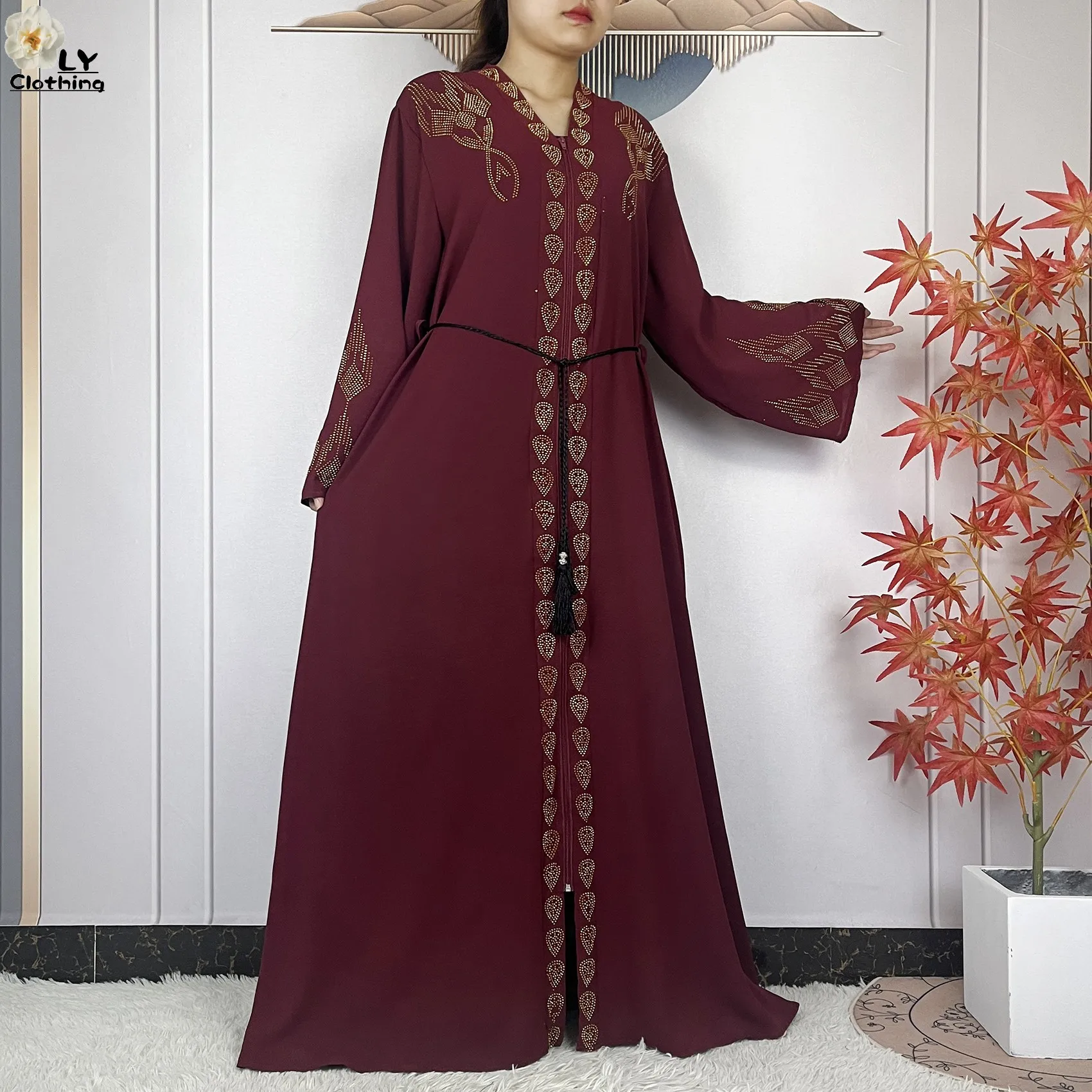 New Fashion Dubai Women Dress African Muslim Abaya Women Chiffon Open Elegant Dress Long Sleeves Women Robe Islamic Clothing