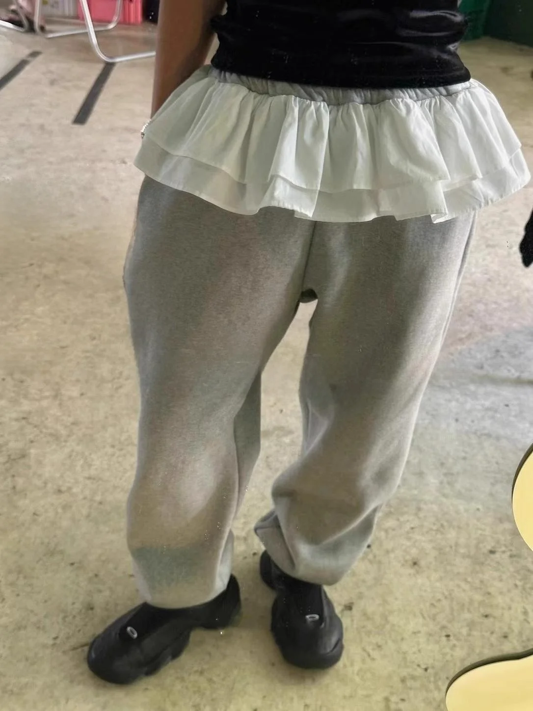 بناطيل كاجوال عالية الخصر بنطال ذو قصة أرجل واسعة مرونة الخصر مكبل Sweatpants تصميم شخصي تنورة بحاشية مرقعة Sle