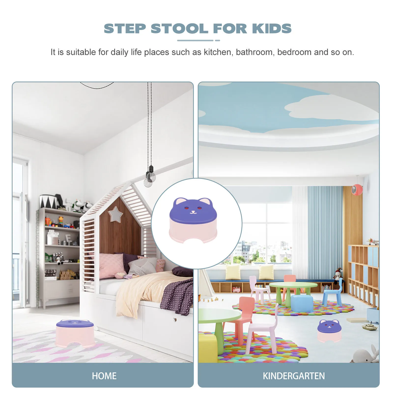 

Kids Step Stool PP Material Non-Slip Surface Safe Household Children Stool for Kitchen Bathroom Bedroom Use Portable