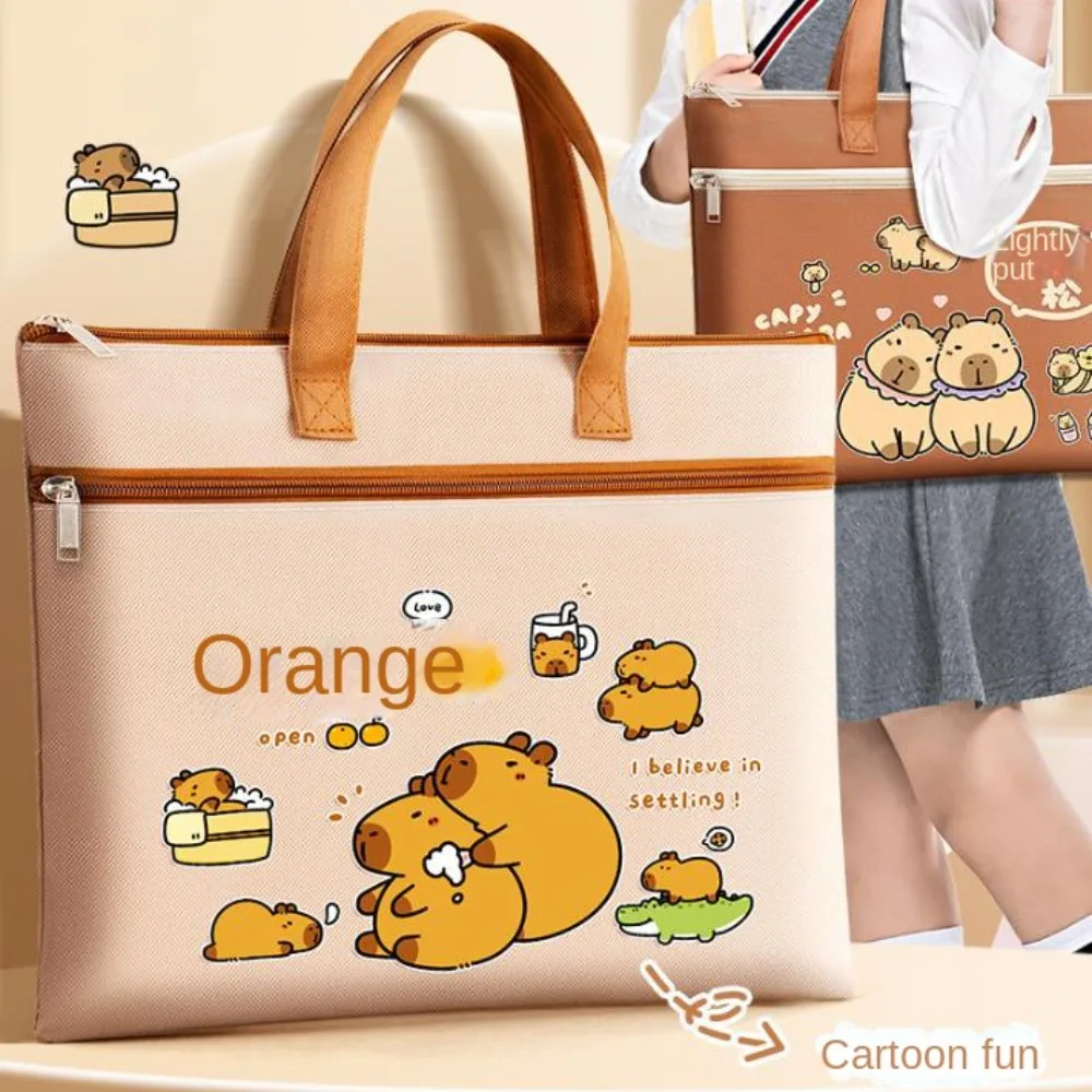 

Zipper Tote Double Layer Tutorial Bag Large-capacity Handbag Capybara Tote School Bag Portable Multifunction Cartoon A4 File Bag