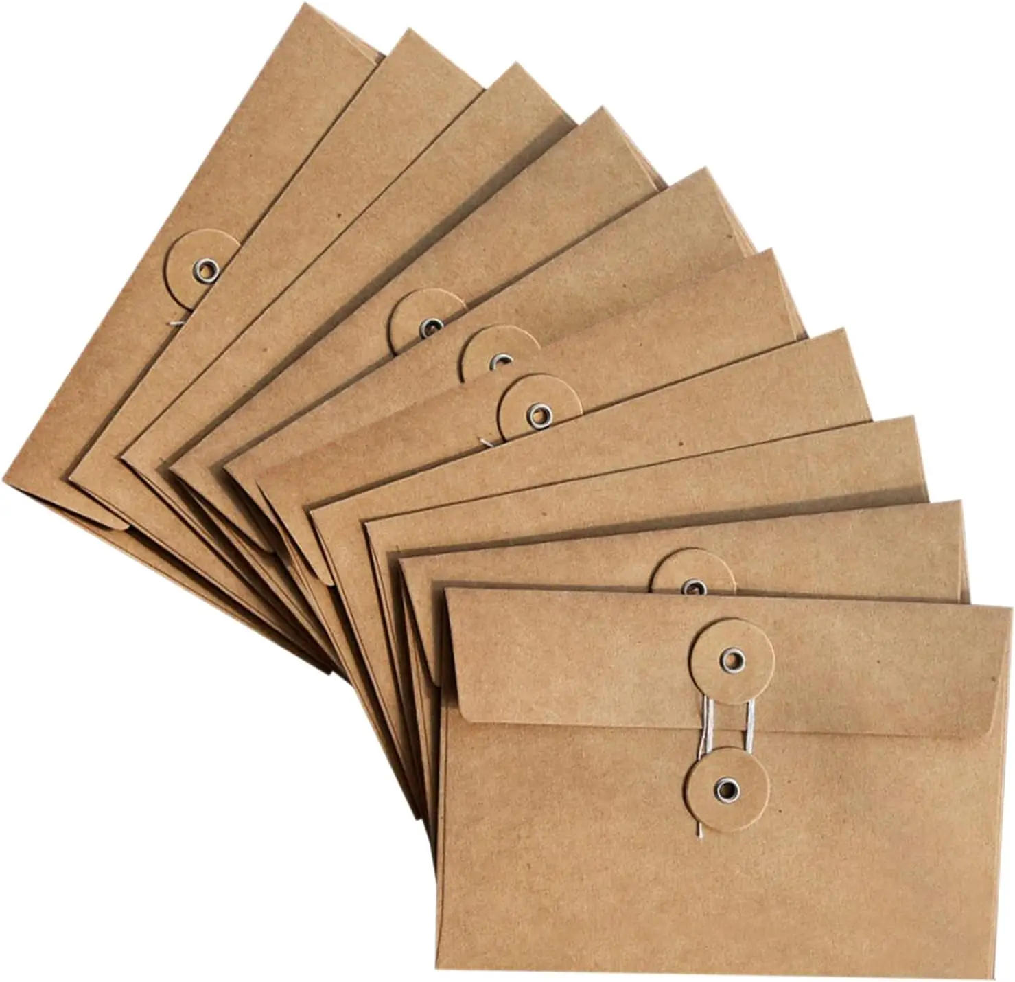 

10 Kraft Paper Envelopes with Button and String Closure, 6.7x4.5 Inch for Mail Postcards Invitations