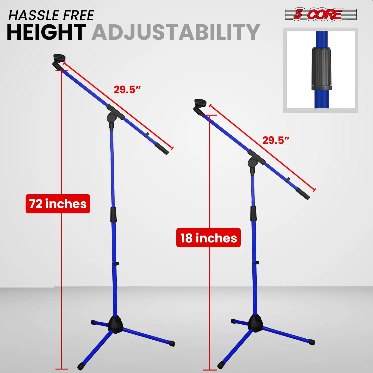 5 Core Tripod Mic Stand Adjustable Holder Floor Microphone Boom Arm MS 080 D-BLU